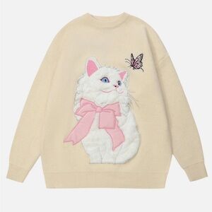 Aelfric Eden Cat Applique Embroidery Sweater: Small